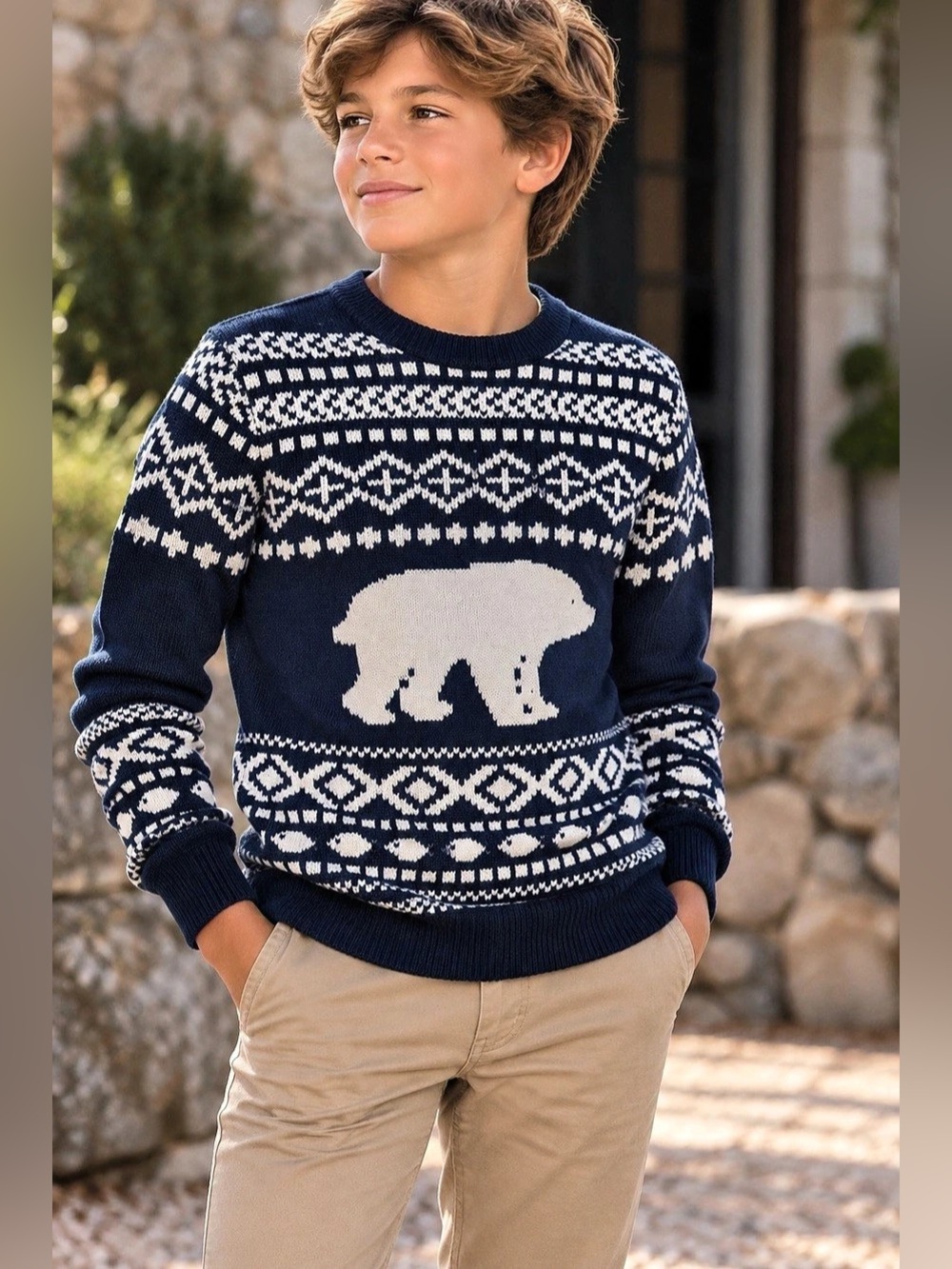 Crewcuts Bear Sweater Bear Crewneck Sweater Blue Boys Size 12 NWT